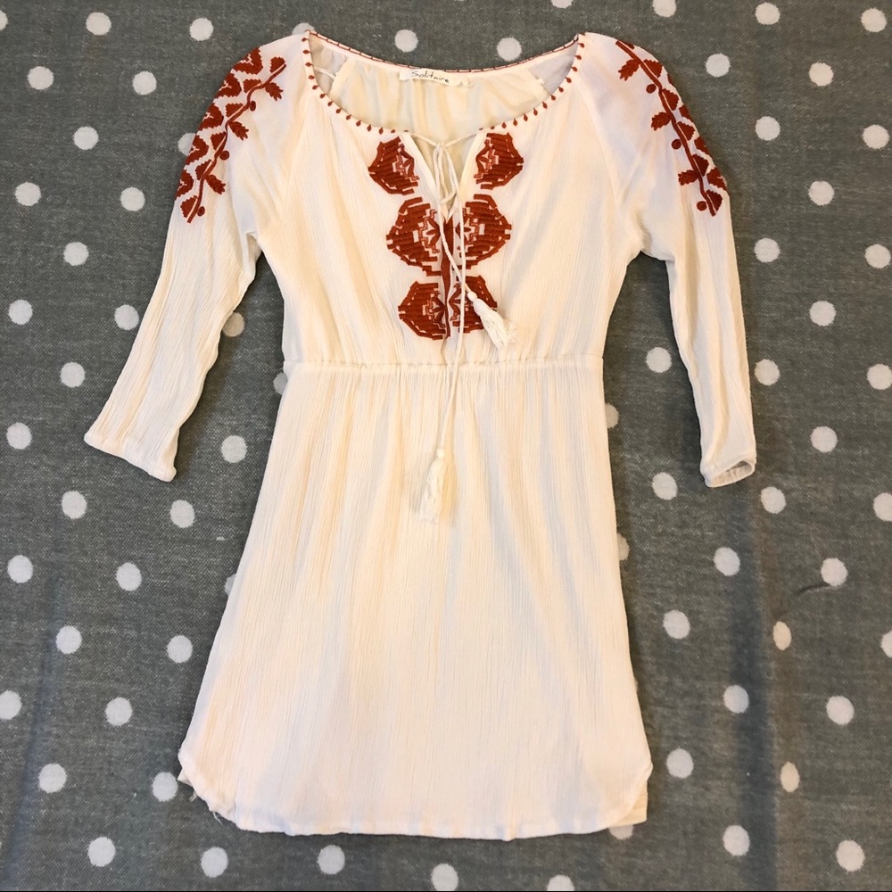 Solitaire Boho Peasant Embroidered Tunic Dress size XS